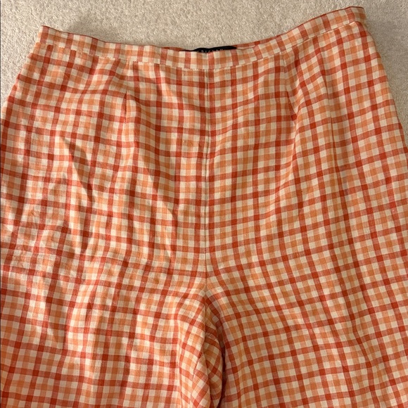 VTG Parisian Signature Linen Checkered Pants Lined Side Zip Flat Front Spring - Picture 6 of 8